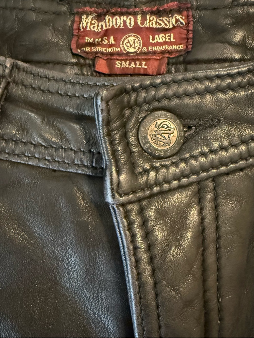 Marlboro Vintage Black Leather Jeans Small - Picture 2 of 7